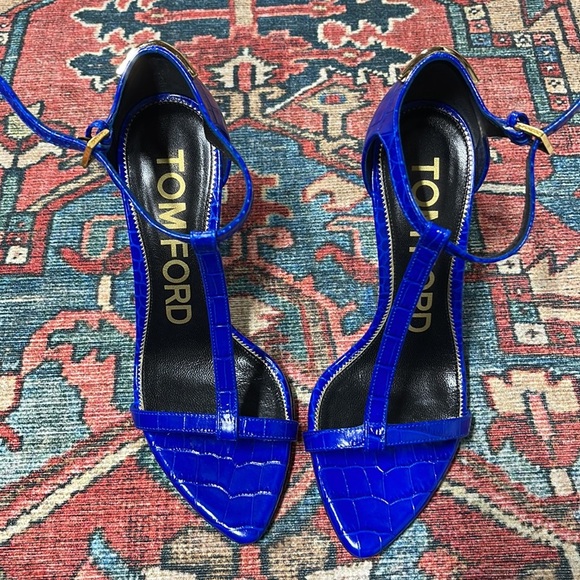 NWT TOM FORD Croc Iconic T 105 Sandal in cobalt size 36 / US 6 - Picture 8 of 13